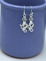 Squid Earrings, silver squid earrings, squid jewelry