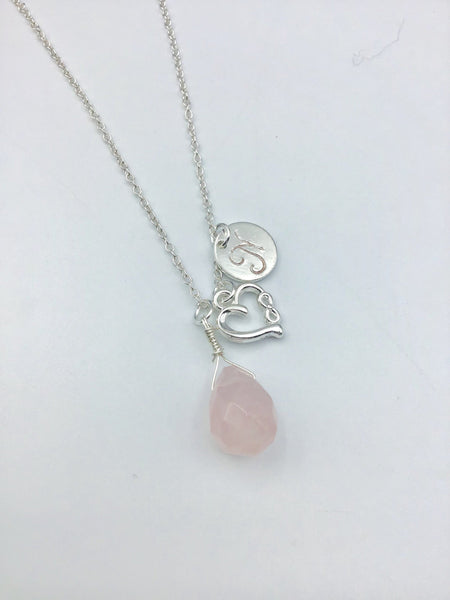 Infinite Love symbol and Heart Necklace, personalized infinite love with rose quartz, amethyst initial necklace