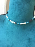 Larimer raw stone, choker collar, puma shell, surfer necklace, polymer clay beads, blue agate, men’s gift, boho, hippie style jewelry