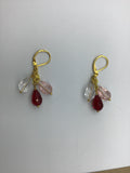 Long drop crystal earrings wth clear, pink and red crystals in Rose gold, gold, silver or bronze leverback
