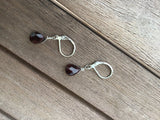 Tiny garnet tear drop earrings, garnet earrings, garnet earrings in silver, gold or rose gold