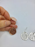 Rose gold hammered disc dangle earrings, boho earrings, earrings, silver earrings, everyday earrings, bridesmaids gift, boho jewelry,