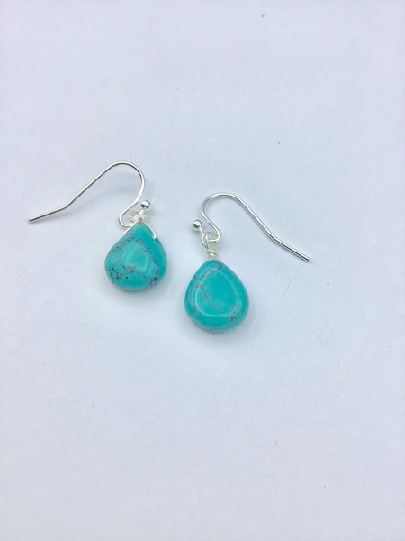 Tiny turquoise tear drop earrings, turquoise earrings, turquoise earrings in silver, gold or rose gold