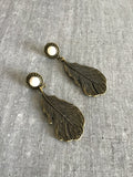 Large boho feather earrings in bronze with a howlite stone great gift idea