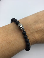 Black agate stone bracelet, with Buddha bead accent, yoga jewelry,  great gift, gift under 10, gift for him