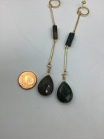 Long dangly earrings, indian agate in dark green and brown tones, in 18k plated gold beautiful jewelry gift, for mom, or best friend