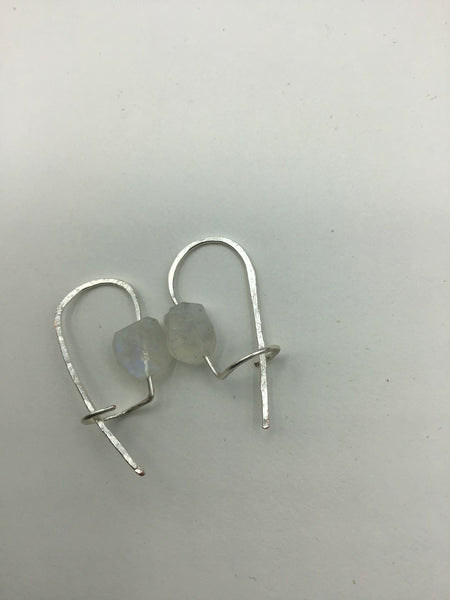 Raw moonstone safety pin earrings in gold, silver or rose gold