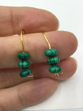 Malachite safety pin earrings in gold, silver or rose gold