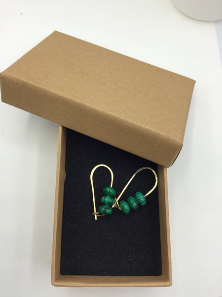 Malachite safety pin earrings in gold, silver or rose gold