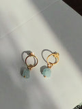 Rough raw aquamarine earrings, 18k gold plated circle earrings, beautiful gift, jewelry gift for mom, boho jewelry,