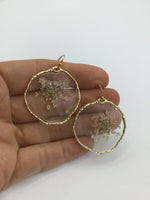 Gold hoops with dried pressed flowers, gift for mom, garden lover, plant lover, Queen Anne’s lace