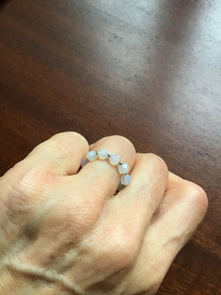 Opalite beaded ring with gold, silver or rose gold accent beads, layering ring, boho jewelry