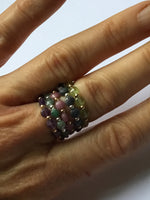 Birthstone beaded ring with gold, silver or rose gold bead, peridot, garnet, sapphire, emerald or amethyst, layering ring, boho jewelry