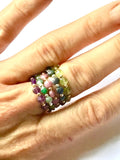 Birthstone beaded ring with gold, silver or rose gold bead, peridot, garnet, sapphire, emerald or amethyst, layering ring, boho jewelry