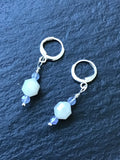 Moonstone and tanzanite ear hugger hoops, gift for her