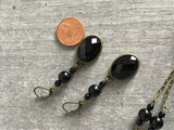 Locket, and earrings, with faceted black agate, elegant necklace and matching earrings