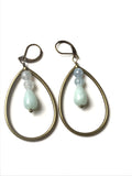 Bronze hoops, with amazonite drops, pretty earrings, gift idea, for her