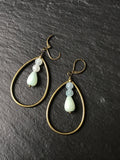 Bronze hoops, with amazonite drops, pretty earrings, gift idea, for her
