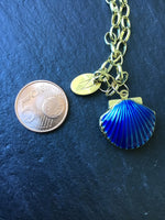 Gold shell locket, enamel shell locket, blue locket, lavender locket, gift for her, anniversary gift, personalized locket, add a photo