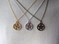 Pentagram Necklace in gunmetal, silver or bronze Wiccan jewelry