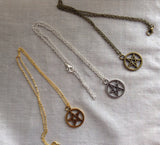 Pentagram Necklace in gunmetal, silver or bronze Wiccan jewelry