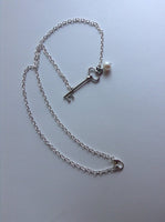 Sideways Skeleton Key Necklace with a Pearl