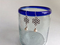 Silver Pearl Earrings with Celtic Knot Charms