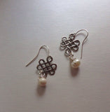 Silver Pearl Earrings with Celtic Knot Charms