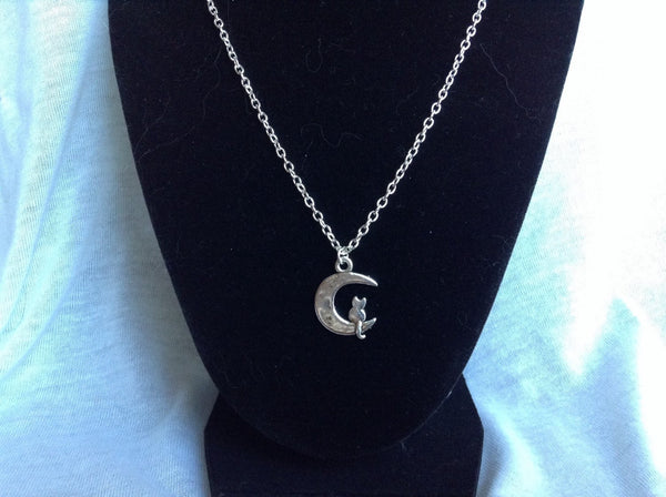Cat in the Moon Necklace, Cat Necklace, Animal Jewelry, Cat Lady Jewelry, pet lover gift, cat lover, kitty, moon necklace,