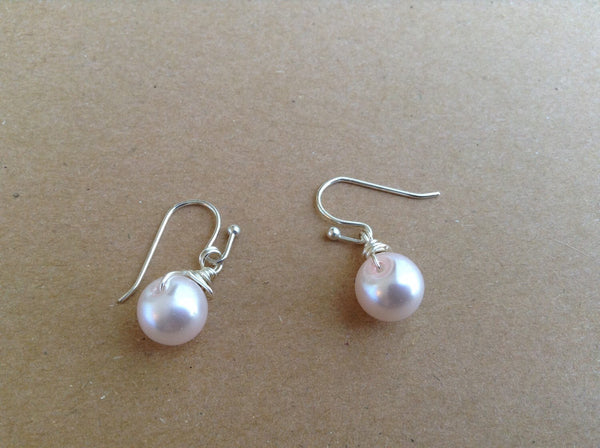 Rose Gold pearl Earrings, Silver Earrings, Pearl Earrings, Bridesmaids Earrings,