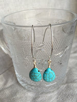 Tear drop Turquoise earrings, silver earrings, Boho jewelry, turquoise jewelry, southwestern style earrings