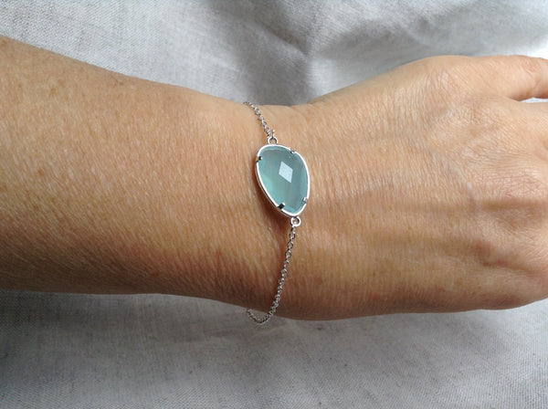 Crystal and silver Bracelet, Aqua Crystal Bracelet, Bridesmaid Gift, Mothers Day