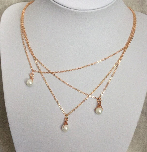 Layered Rose Gold and Pearl Necklace, bridesmaid gift, bridesmaid necklace, bridal party gift, bridal,party jewelry, Rose gold necklace