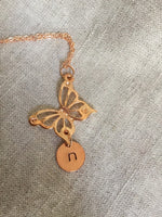Rose Gold jewelry, Butterfly Initial Charm Necklace, Bridesmaid Jewelry, Rose Gold Jewelry, personalized necklace